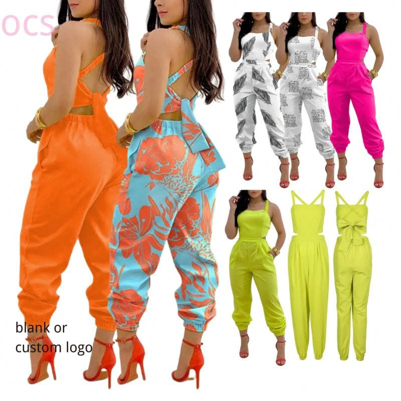 Wholesale Women's Loose Cut Out One Piece Jumpsuit Workout Sleeveless Backless  Cargo Jumpsuits Women 2022