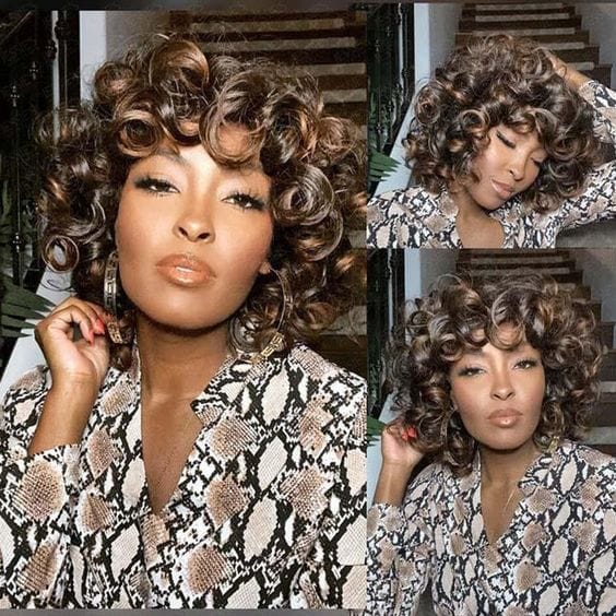 Wholesales Fumi Super Double Drawn Afro Short Bob Loose Curly Wigs With Bang Human Hair Brazilian Rose Curl Fringe Wigs