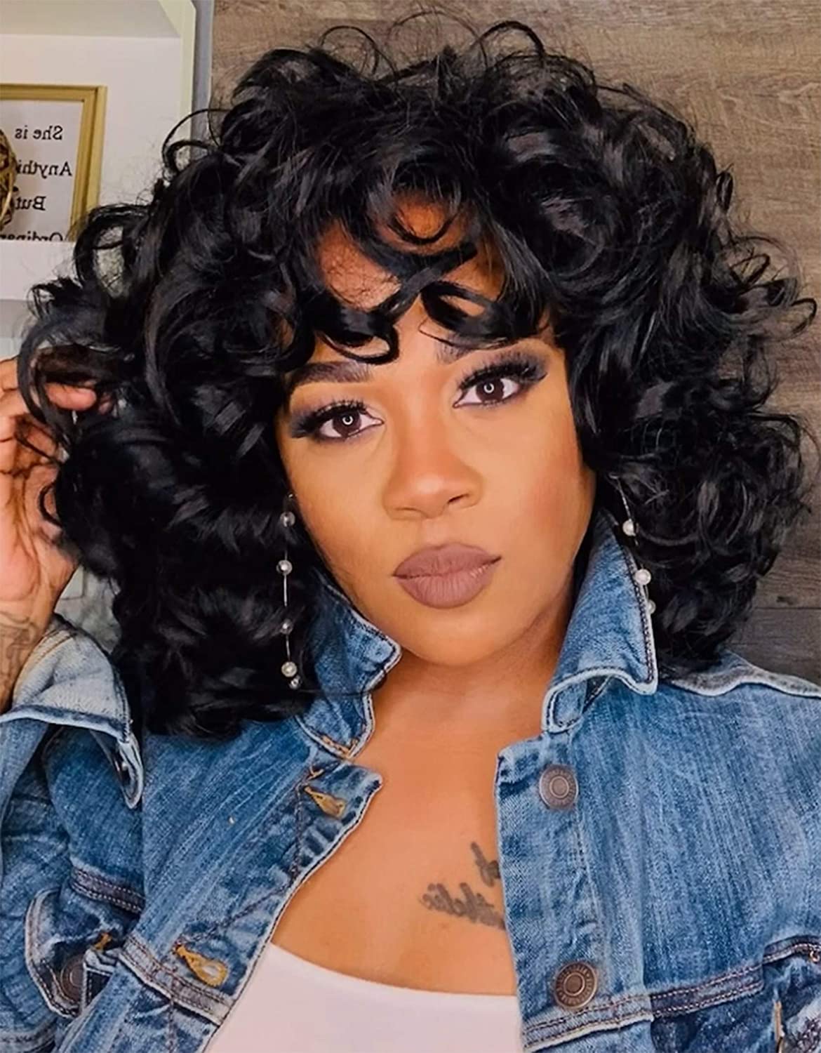 Wholesales Fumi Super Double Drawn Afro Short Bob Loose Curly Wigs With Bang Human Hair Brazilian Rose Curl Fringe Wigs