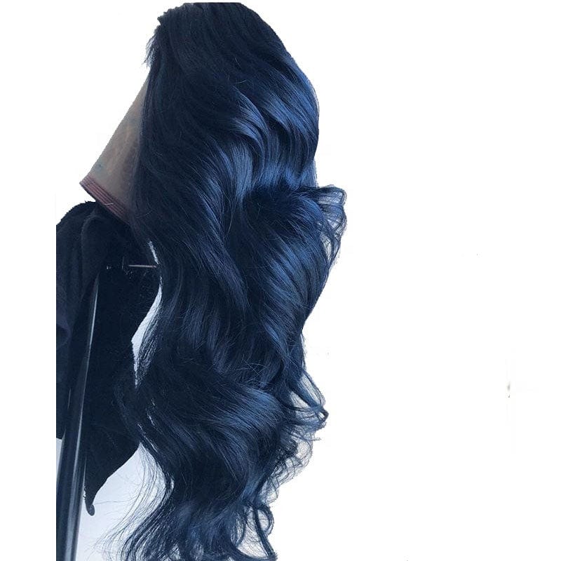 Wigs Factory Dark Blue Natural Wave Peruvian Lace Front Wigs Cuticle aligned Hair Human Wig With Bang