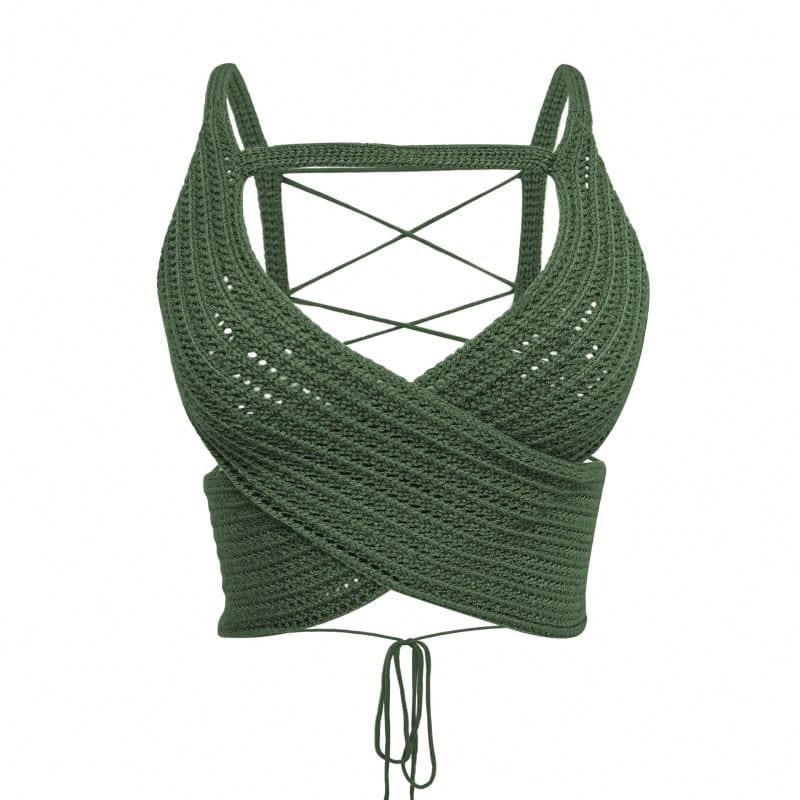 Women's Clothing Fall 2022 Y2K Basic Sleeveless Open Back Straps Tops Women Hollow Knitted Sweater Sexy Crop Tops