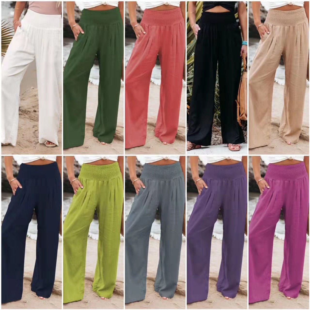 women's pants & trousers	long cotton linen casual wide leg pants for ladies