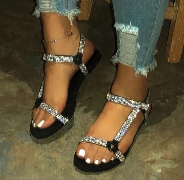 Women's Shoes Summer New Style Rhinestone Flat Sandals Women's Large Size