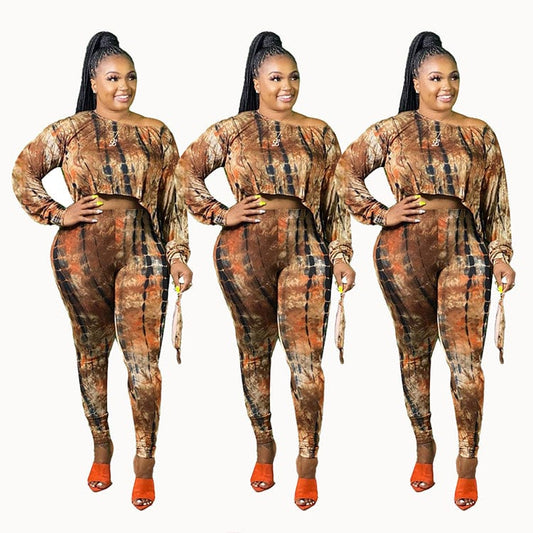 Women's size off-shoulder long-sleeved irregular blouse Plus Size Women Joggers Suits Set Clothing