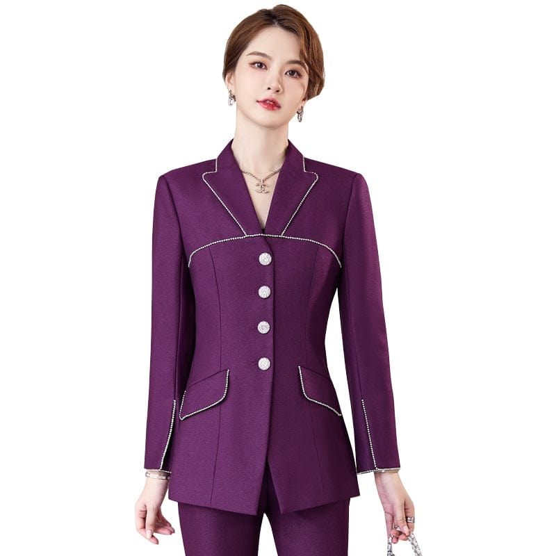 Women Suits 4 XL / 2 Piece Purple Pant Suit OEM China Factory High-quality Wholesale 2 Piece Purple Set for Women Office Lady Single Breasted Pant Set Blazer and Trouser