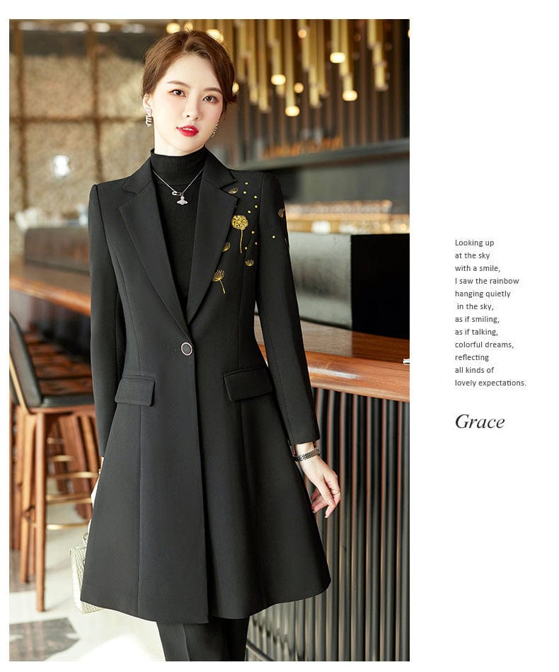 Women Suits M / Two-piece Black Suit OEM Wholesale 2 Piece Set Single Button Blazer Office Lady Red Black Fashion Pant Suits Women Jacket And Trousers Coat Suit