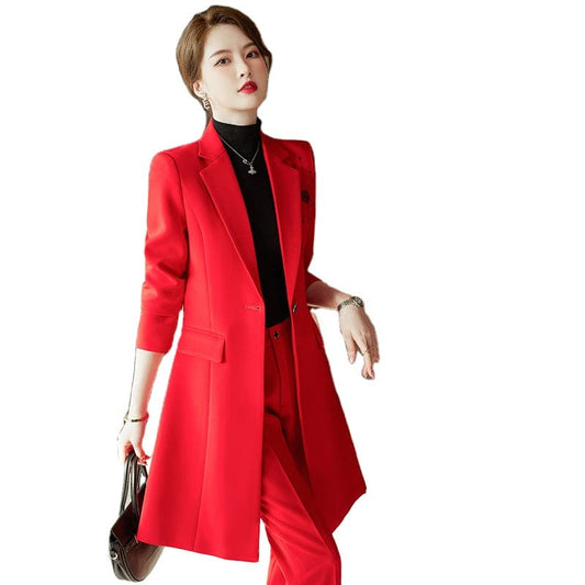 Women Suits OEM Wholesale 2 Piece Set Single Button Blazer Office Lady Red Black Fashion Pant Suits Women Jacket And Trousers Coat Suit