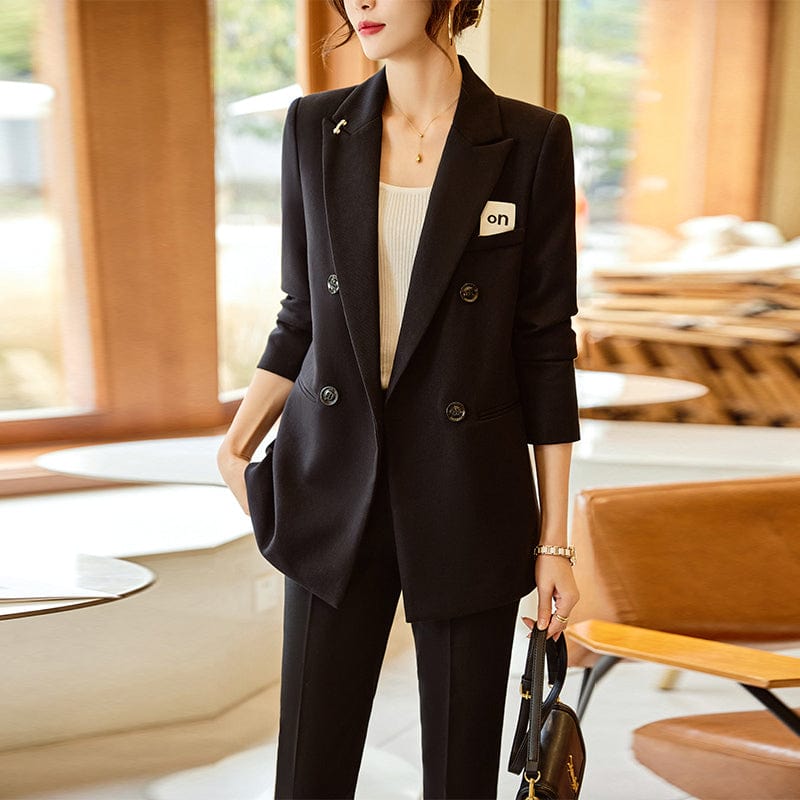 Women Suits OEM Wholesale 2 Piece Solid Set for Women Business Office Lady Work Wear Single Breasted Clothes Blazer with Trousers