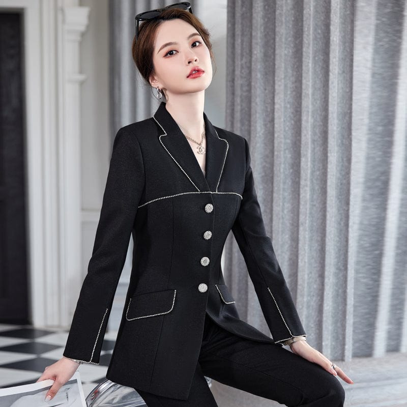 Women Suits S / 2 Piece Black Pant Suit OEM China Factory High-quality Wholesale 2 Piece Purple Set for Women Office Lady Single Breasted Pant Set Blazer and Trouser