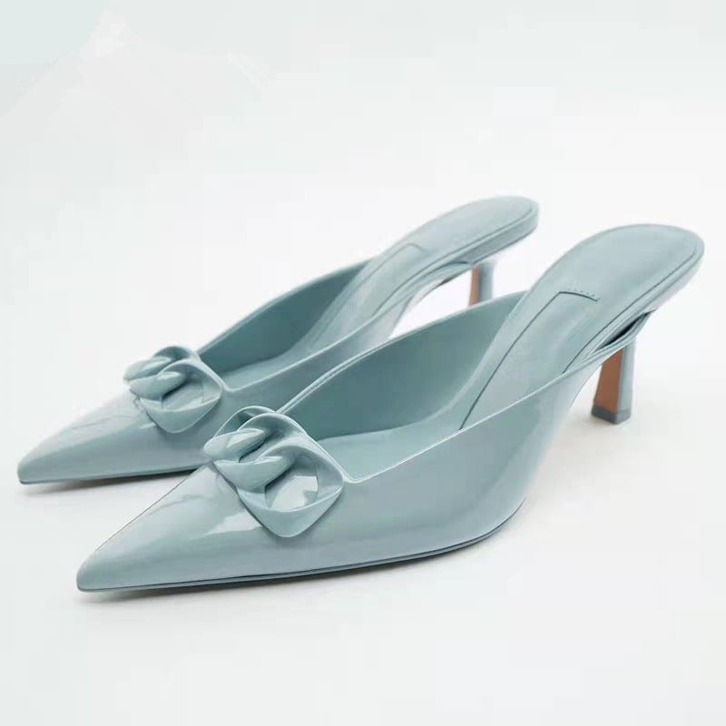 Women US4.5/EU35 / Blue Chinese Wholesale Stiletto Chain Sexy Ladies Slippers Sandals Chaussures Femmes Women Mules Heels