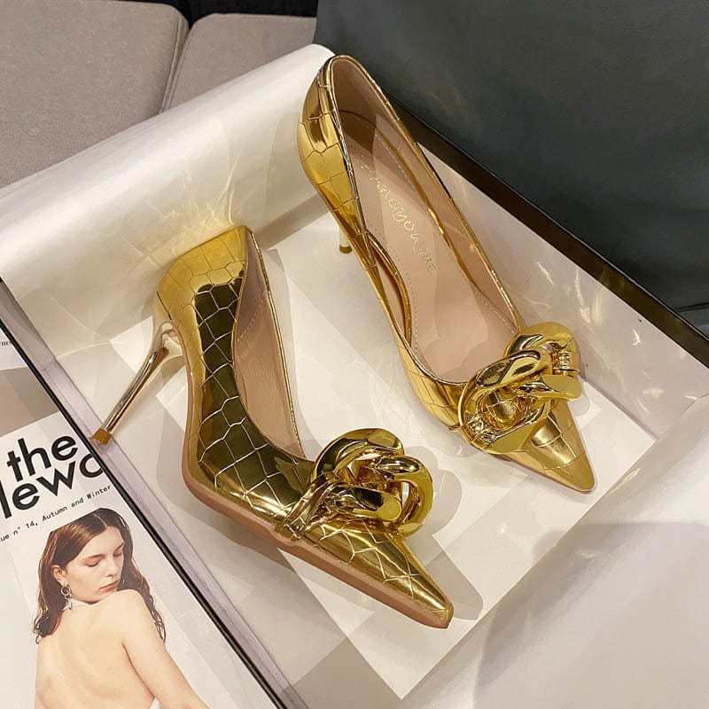 Women US4.5/EU35 / Gold(9CM) Wholesale High Quality Sexy Lady High Heel Shoes  Simple Style Evening Party Women Dress Shoes Heels