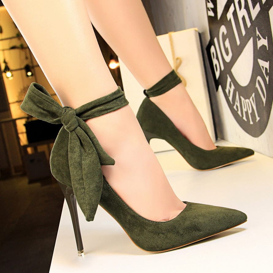 Women US4.5/Eur35 / Green China Wholesale New Bowknot Design Ankle Strap Stiletto Fetish Pumps Fashion High Heels for Ladies Elegant Shoes