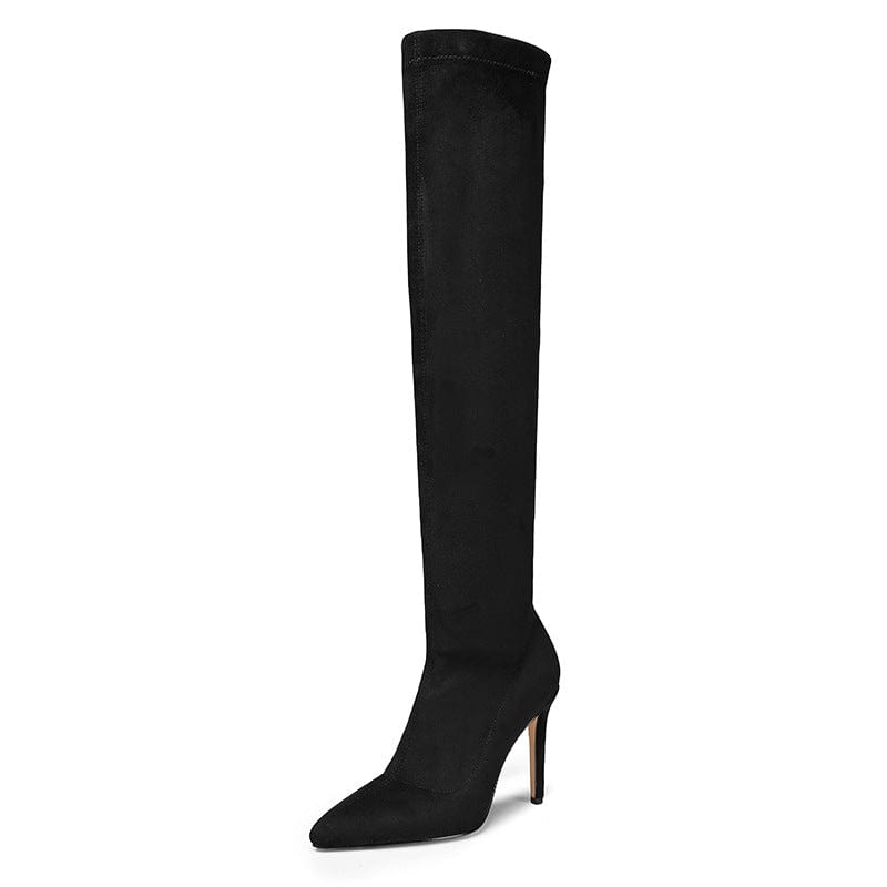 Women US7.5/Eur39 / Black Bota Feminina Style Women Fancy Elastic Stretchy Fabric Long Ladies Over Knee Thigh High Boots