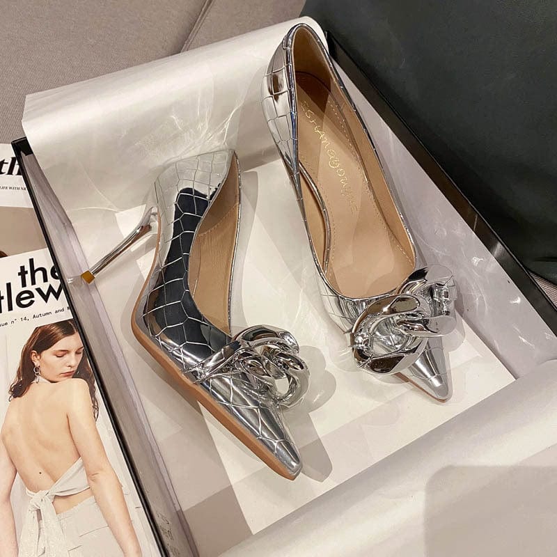 Women US7/EU38 / Silver(9CM) Wholesale High Quality Sexy Lady High Heel Shoes  Simple Style Evening Party Women Dress Shoes Heels