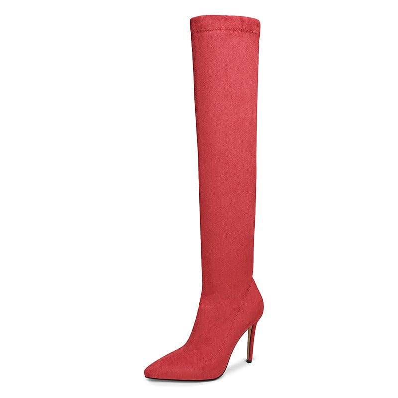 Women US8/Eur40 / Red Bota Feminina Style Women Fancy Elastic Stretchy Fabric Long Ladies Over Knee Thigh High Boots