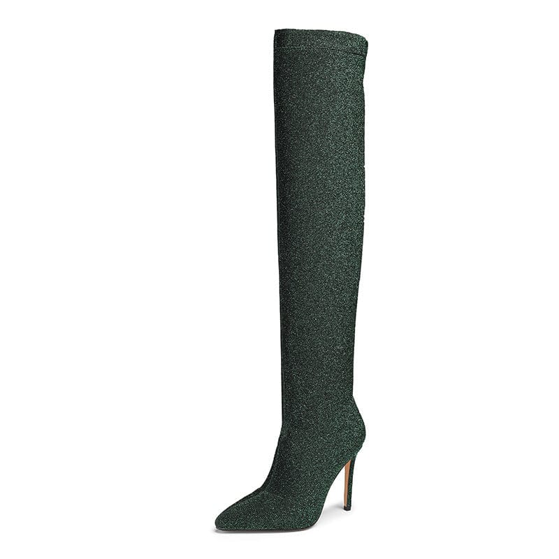 Women US9/Eur41 / Green Bota Feminina Style Women Fancy Elastic Stretchy Fabric Long Ladies Over Knee Thigh High Boots