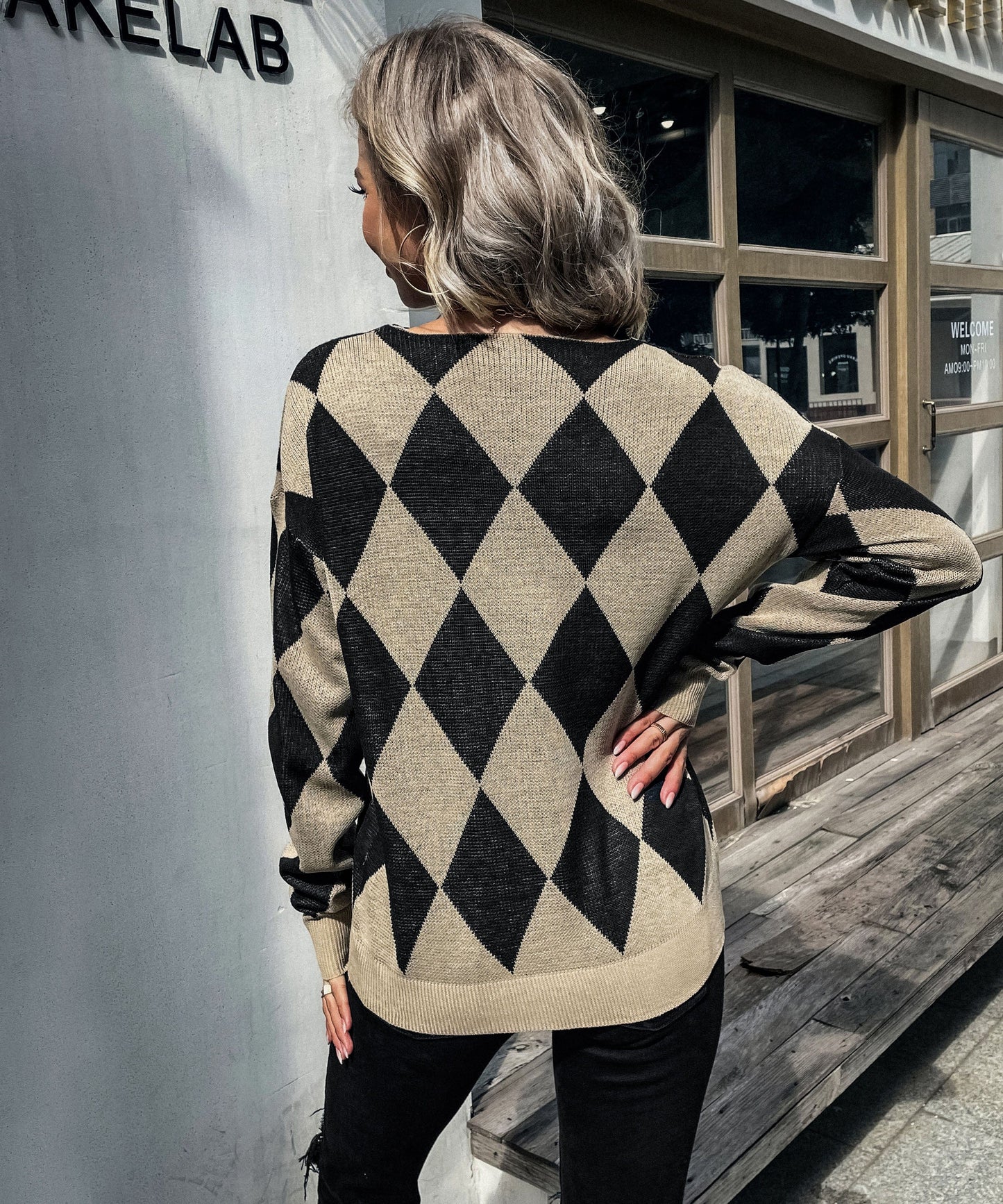 Womens Argyle Sweater Pullover Women's Knitted Winter Sweaters Female Jacquard Cashmere Sweater