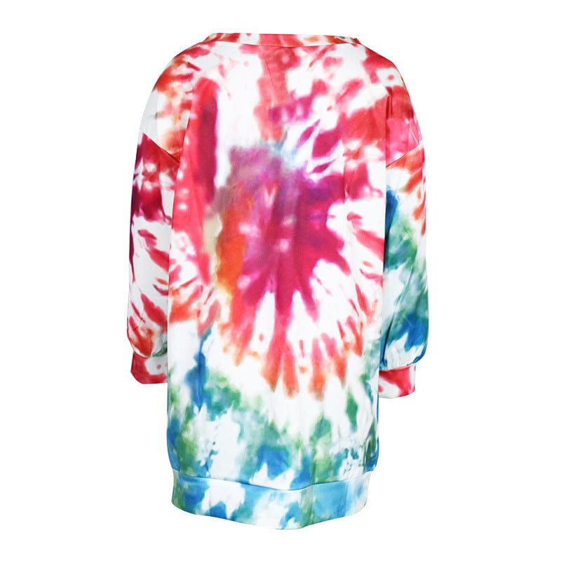 Womens tie dye printed gradient ladies long sleeved hoodie sweatshirt