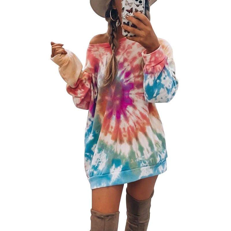 Womens tie dye printed gradient ladies long sleeved hoodie sweatshirt