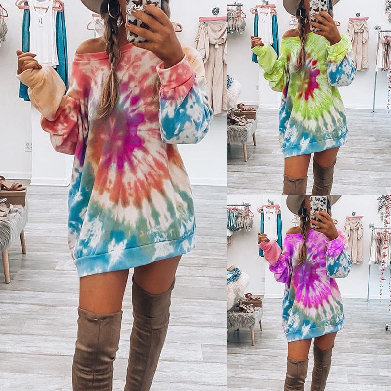 Womens tie dye printed gradient ladies long sleeved hoodie sweatshirt