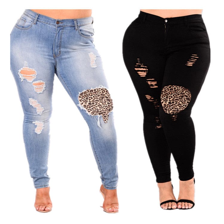 WY-8262 Plus Size Women'S Trousers Slim Fit Women'S Jeans With Ripped Feet