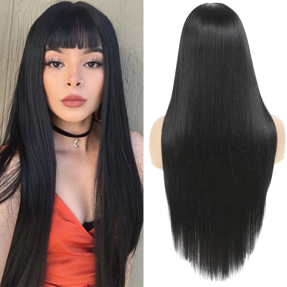 X-TRESS NEW Factory Price 29 Inch Long Straight Hair Lace Front Wig With Bangs Heat Resistant Synthetic Wigs For Black Women