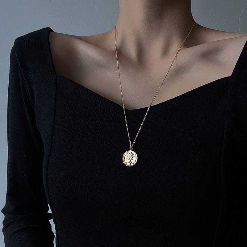 X371 gold New Stainless Steel Jewelry Rose Gold Colour Round Brand Pendant Necklace Elisabeth Head Collarbone Chain