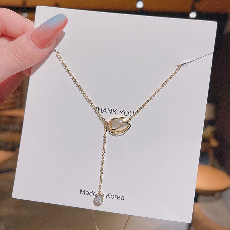 X532 gold Retro rose titanium steel necklace 2021 new women's light luxury collarbone chain opal pendant