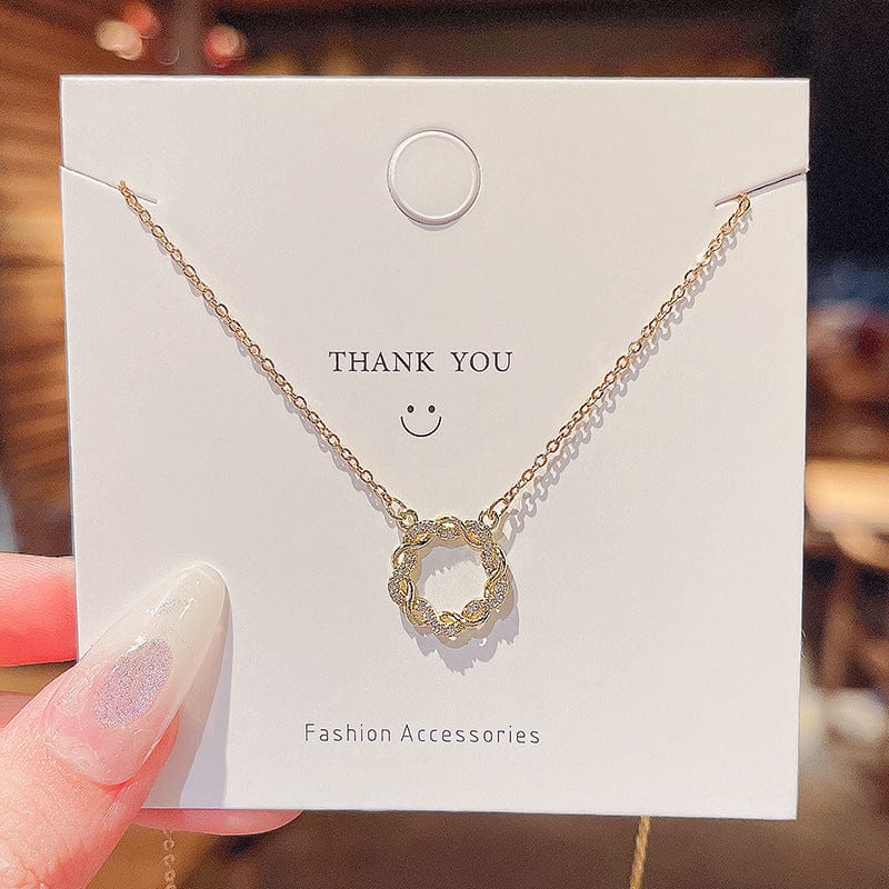 X587 gold Ins Style 14K Stainless Steel Gold Plated women's necklace simple twist Ring Pendant Necklace shiny zircon inlaid jewelry gift