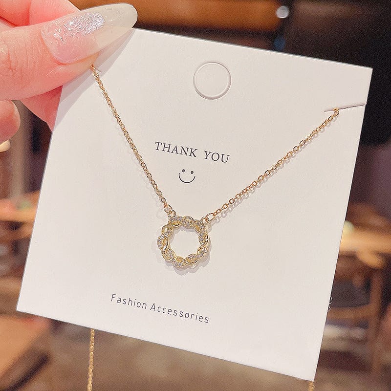 X587 gold Ins Style 14K Stainless Steel Gold Plated women's necklace simple twist Ring Pendant Necklace shiny zircon inlaid jewelry gift