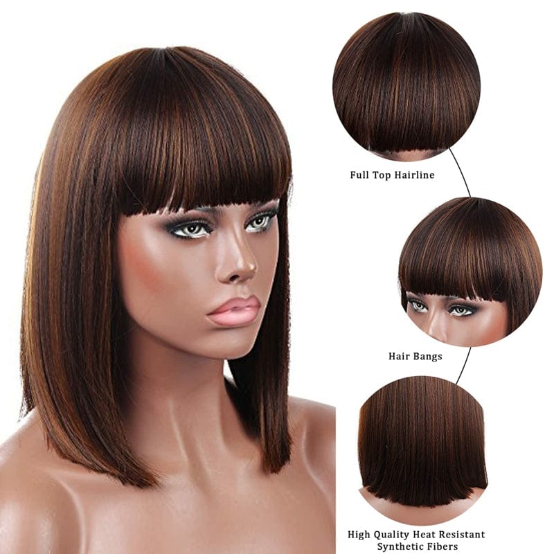 Xianniao Amazon New Style Short Black Straight Bob Wigs with Bangs Synthetic Wig for Black Women Party Daily Use Shoulder Length