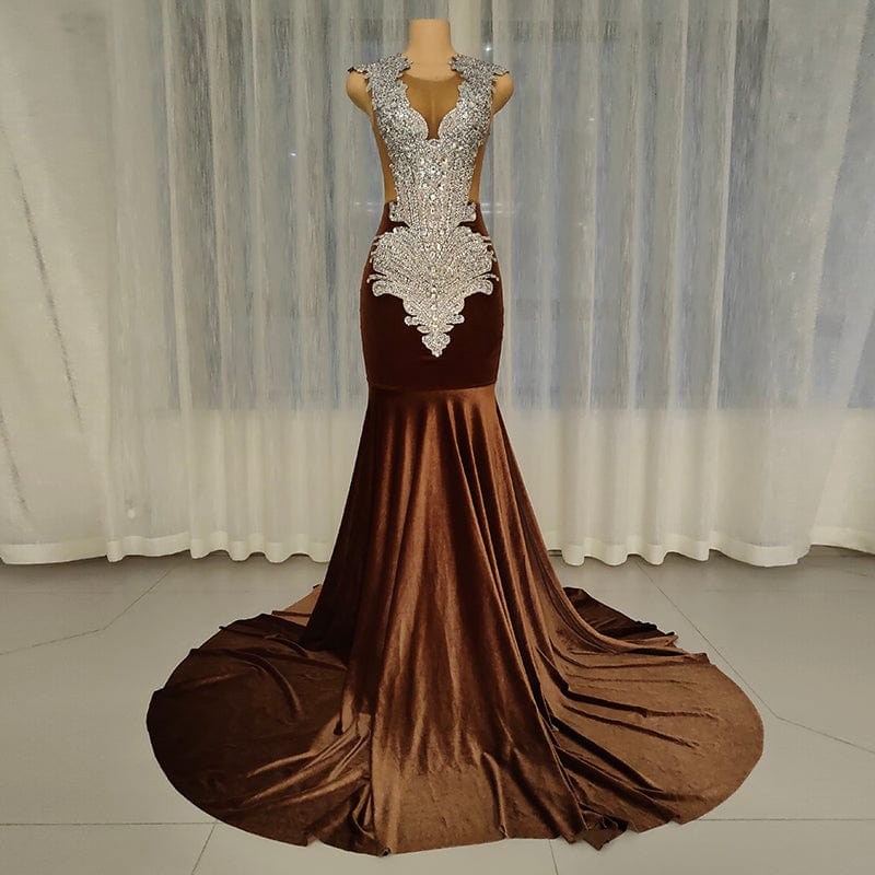 XL / as picture Novance Y2917 Evening Dresses 2022 Rhinestones Crystal Velvet Long Train Gown Dress Elegent Sexy Modern Ball Gown Prom Party