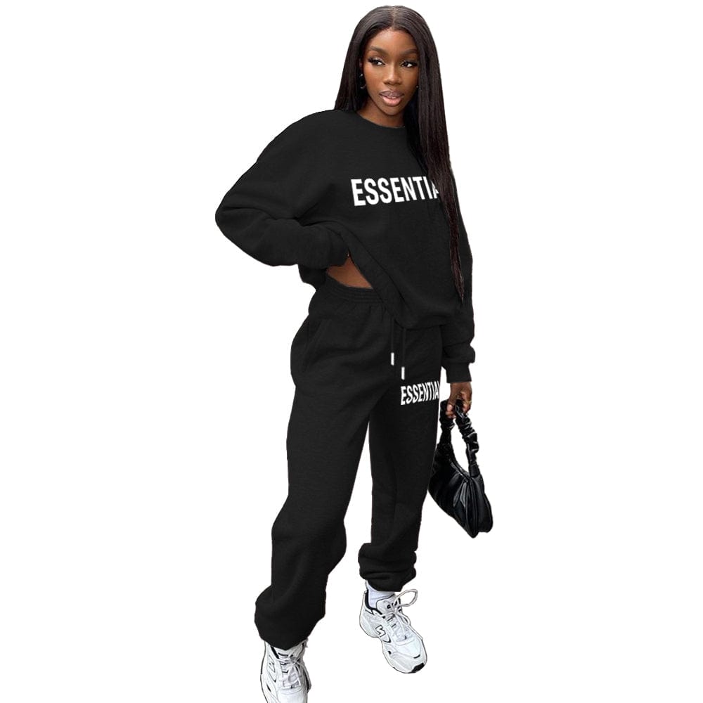 XL / black 2022 New arrival hot selling custom logo sweatpants and hoodie set letter print fall long sleeve women's hoodies