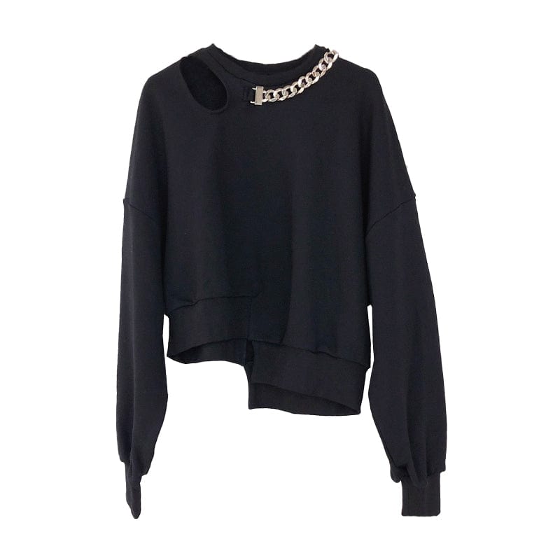 XL / Black 2022 New irregular fashion Women Hoodie chain splicing asymmetrical sweater jacket