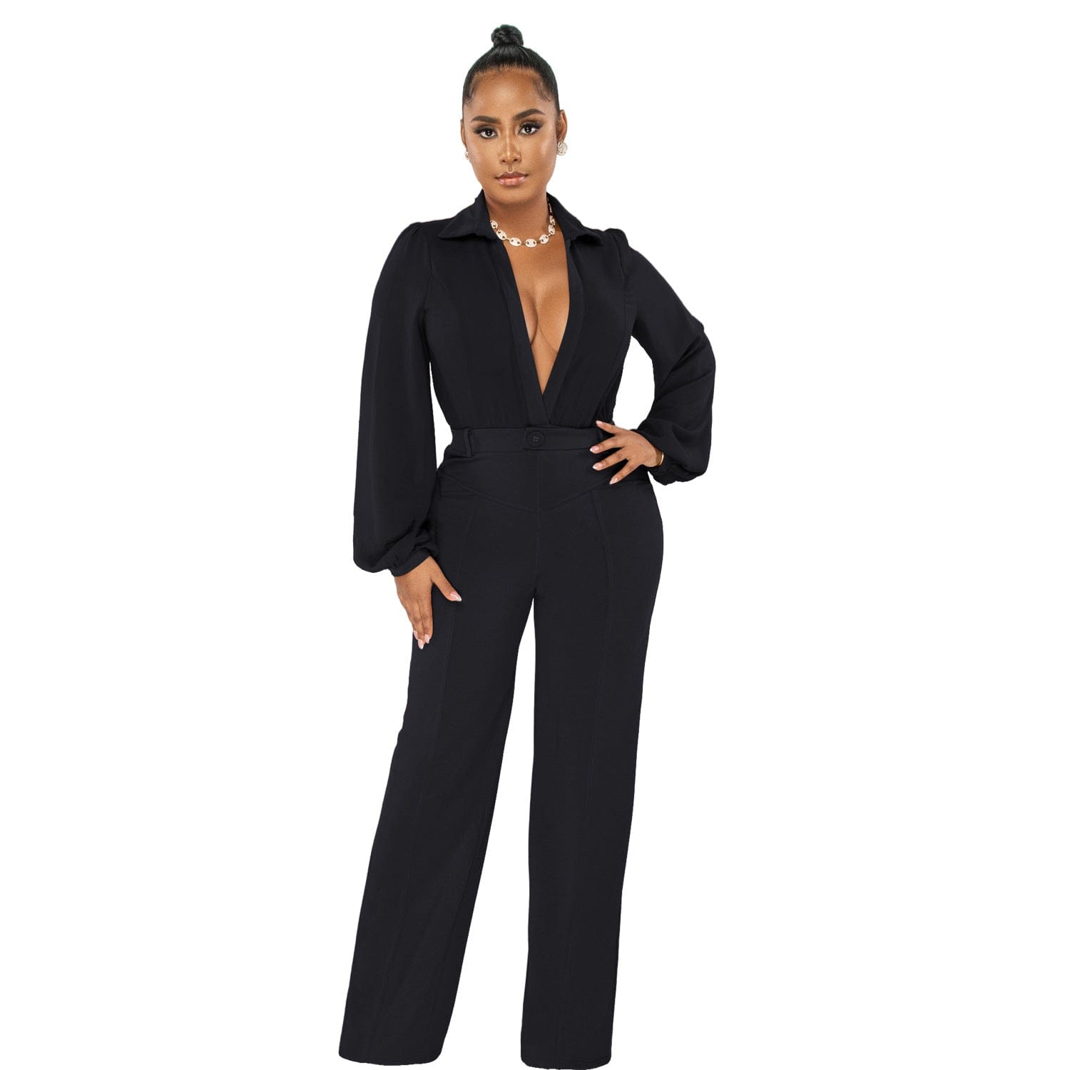 XL / black AL224 Autumn Women V Neck Fashion Skinny Jumpsuit Solid Long Sleeve Trend Elastic Fitness Activewear Casual Workout Overall