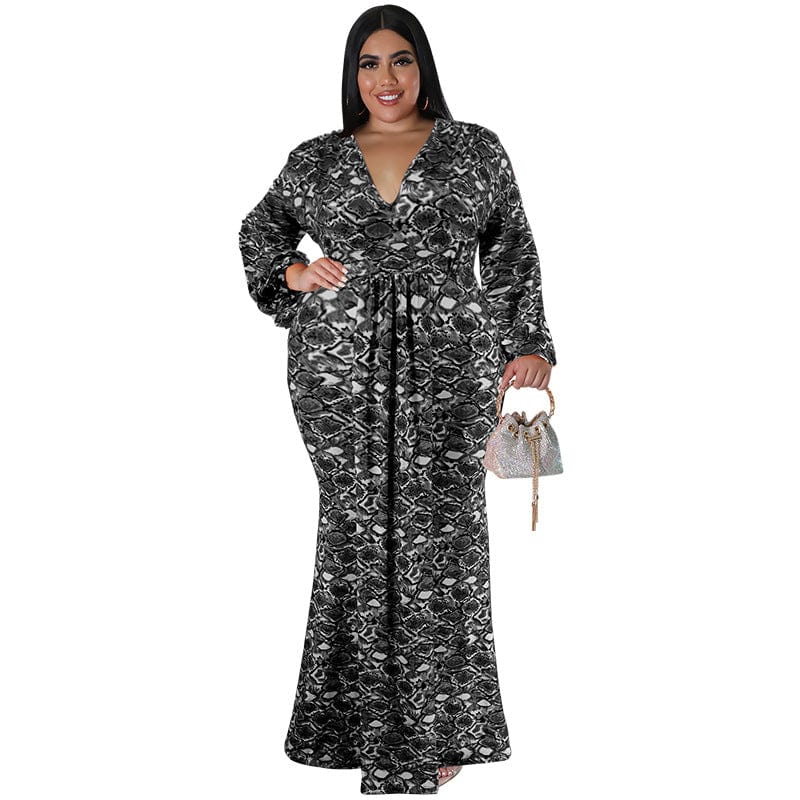 XL / black C1103ME42 Stylish Design Plus Size Casual Geometric Print Bodycon Maxi Dress Women Sehe Fashion