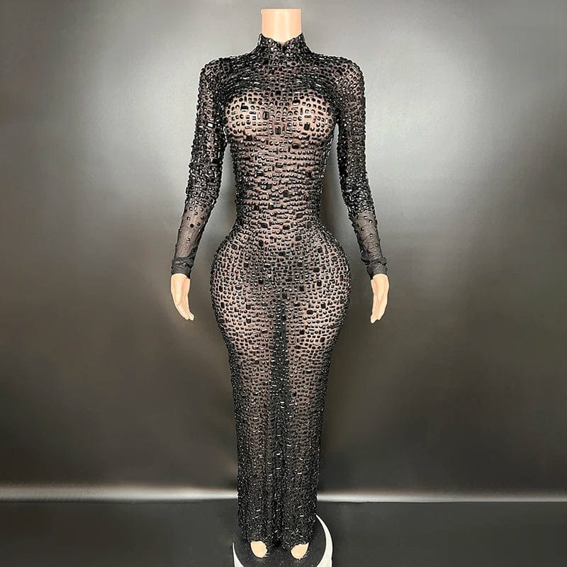 XL / Black Novance Y2507-LSB Casual Dresses Elegant Formal Fashion Latest Dinner Gown Celebrity Luxury See Through Clothes With Rhinestones