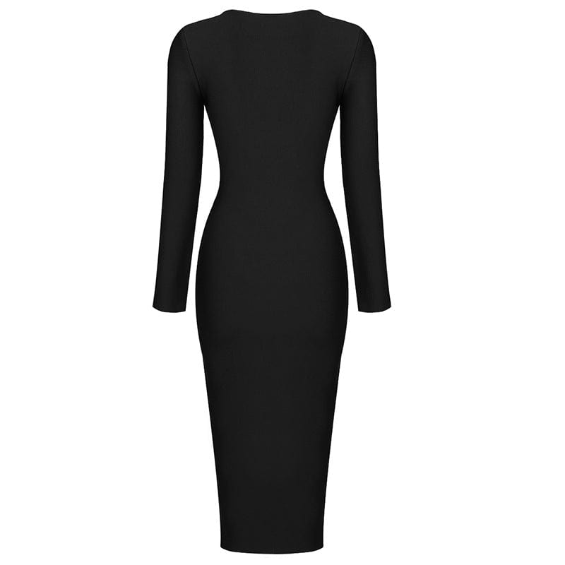 XL / Black OUDINA Fashion Elegant Casual Zipper Female Evening Dress Women's Ladies Long Sleeve Bodycon Long Bandage