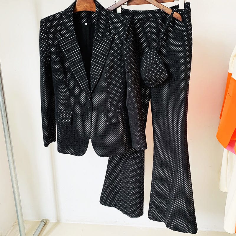 XL / Black OUDINA Spot 2022 New Blingbling One Button Sequin Jacket Pants Suit Suits Women Three Piece Suit Blazer Set