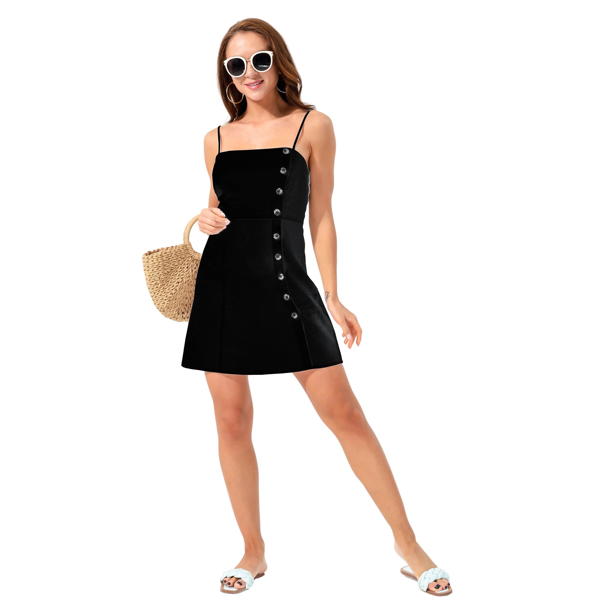 XL / black Summer Casual Elegant Sexy Sleeveless A Line Square Neck Sexy Beach Wear Women Fit And Flare Cotton Linen BBQ Sunbathing Dresses