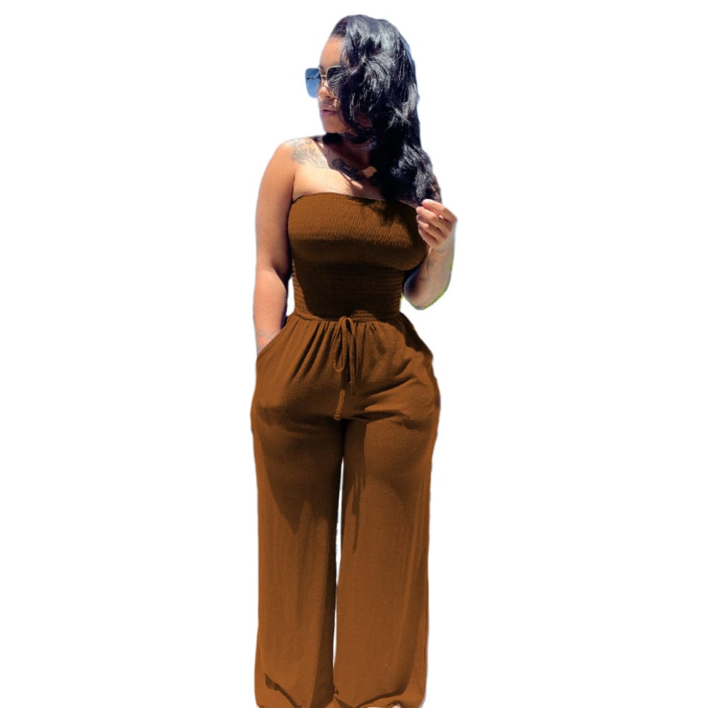 XL / Brown 2022 wholesale new sexy bodysuit women fashion wide leg  jumpsuit summer clothes