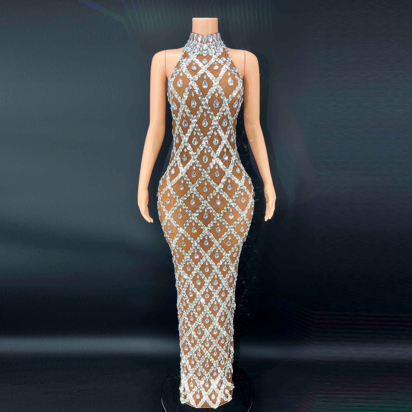 XL / Brown NOCANCE Y2360 new year 2023 blingbling diamonds sequins sexy sleeveless evening gown dress elegant maternity dress photoshoot