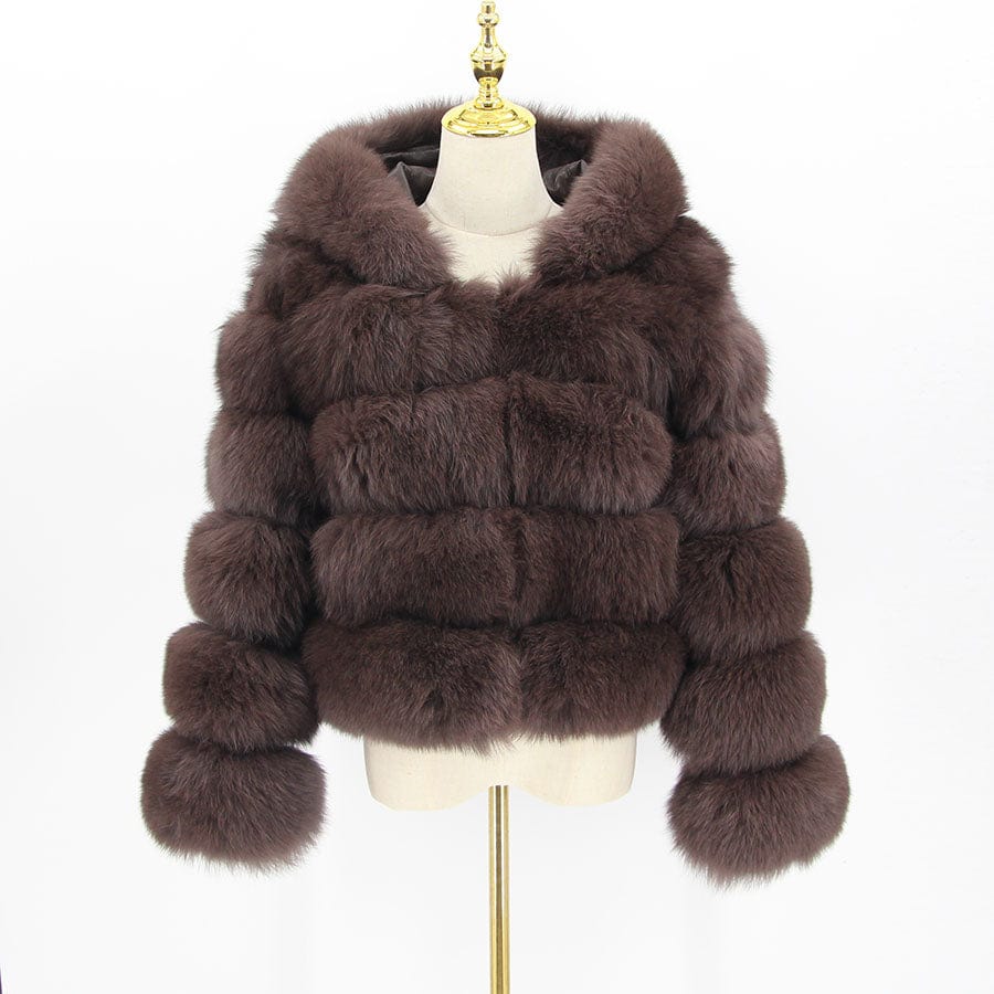 XL / Brown QIUCHEN QC20110 Fashion Winter Warm Fluffy Fur Jacket Women Genuine Hooded Real Fox Coat