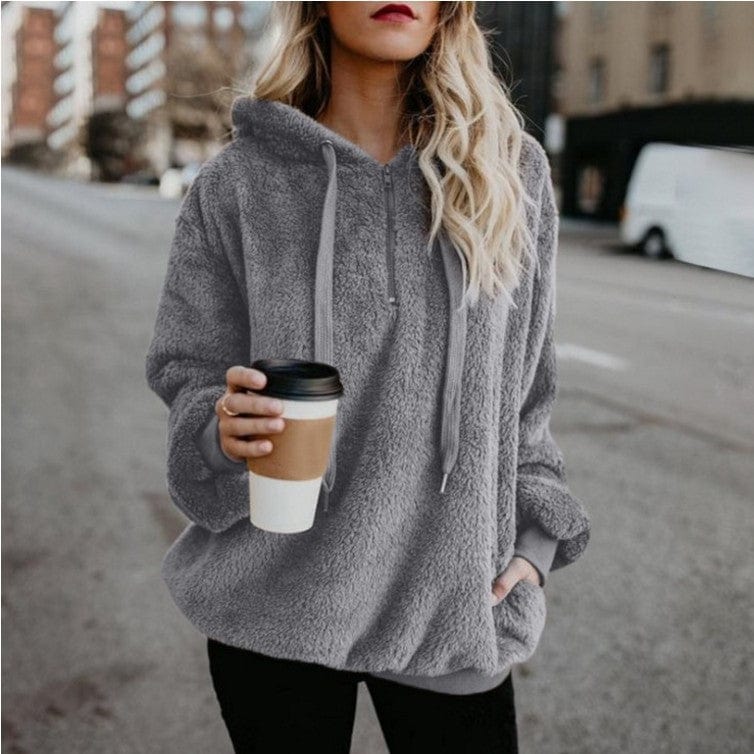 XL / Dark Gray New Arrival Fall 2022  Sherpa Pullover Heavyweight Blank Zip Up Women's  Fleece Hoodies