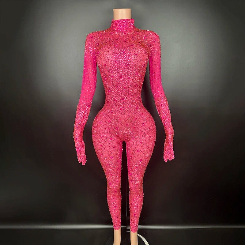 XL / Fuchsia NOVANCE Y1738-BJ hot pink jumpsuit woman 2024 with gloves mesh jumpsuits for women sexy