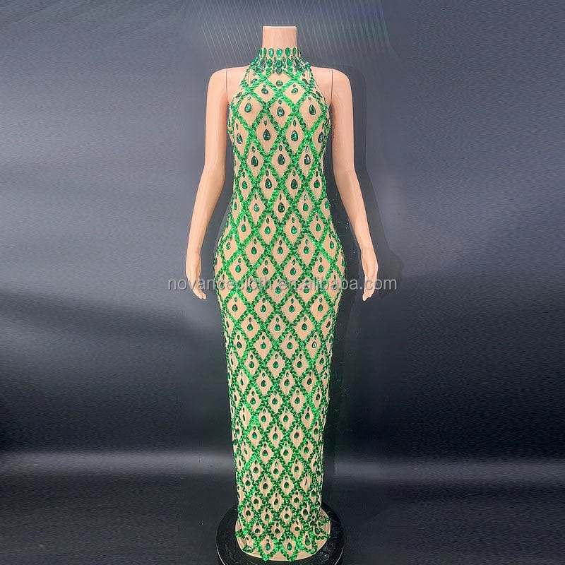 XL / Green NOCANCE Y2360 new year 2023 blingbling diamonds sequins sexy sleeveless evening gown dress elegant maternity dress photoshoot