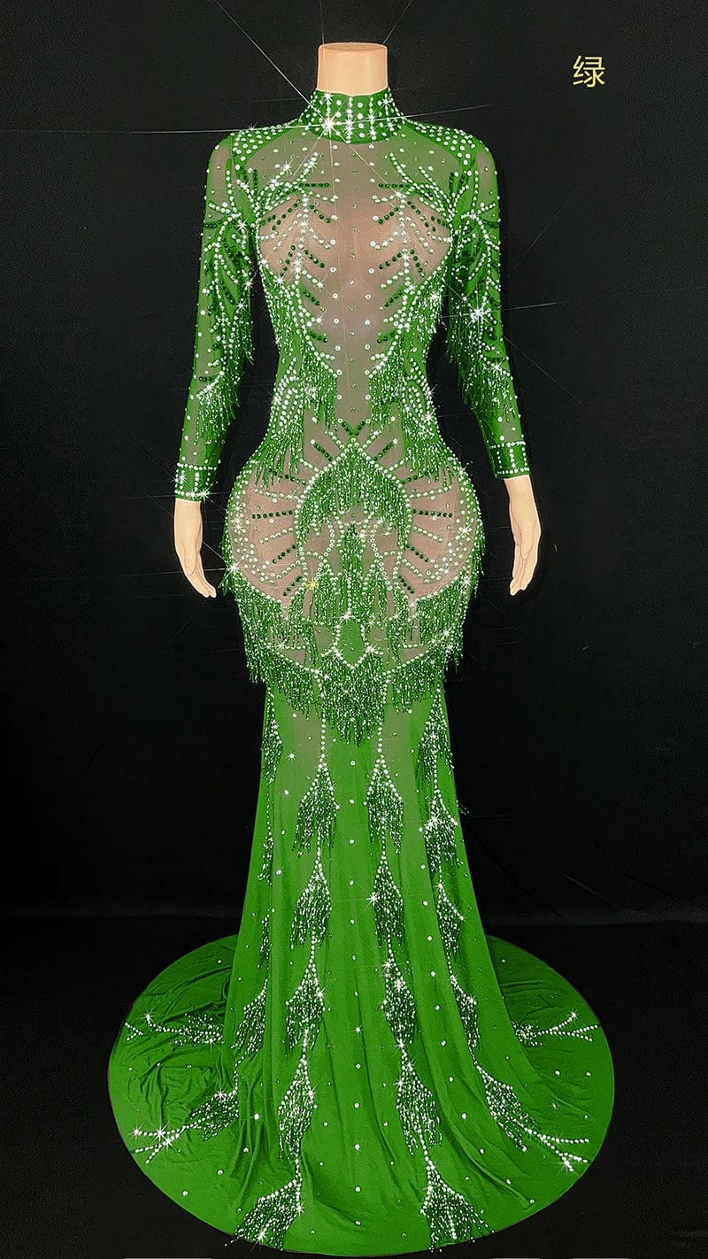 XL / green NOVANCE 2024 new products dazzling diamonds tassels blue dress luxury beaded crystal evening dresses dresses women elegant