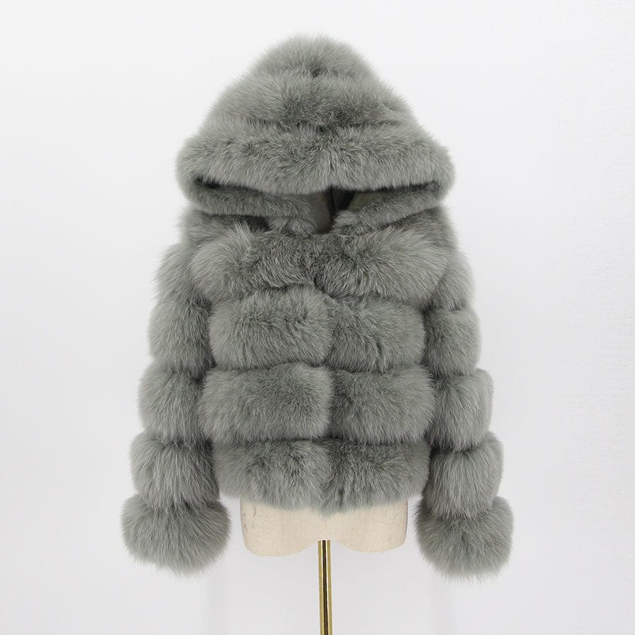 XL / Green QIUCHEN QC20110 Fashion Winter Warm Fluffy Fur Jacket Women Genuine Hooded Real Fox Coat