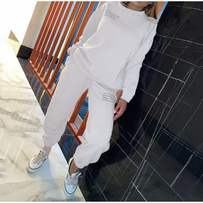 XL / Ivory Custom Logo Design Long Sleeve Round Neck Top Pants Lounge Wear Two Piece Winter Set Fall Pajamas For Women