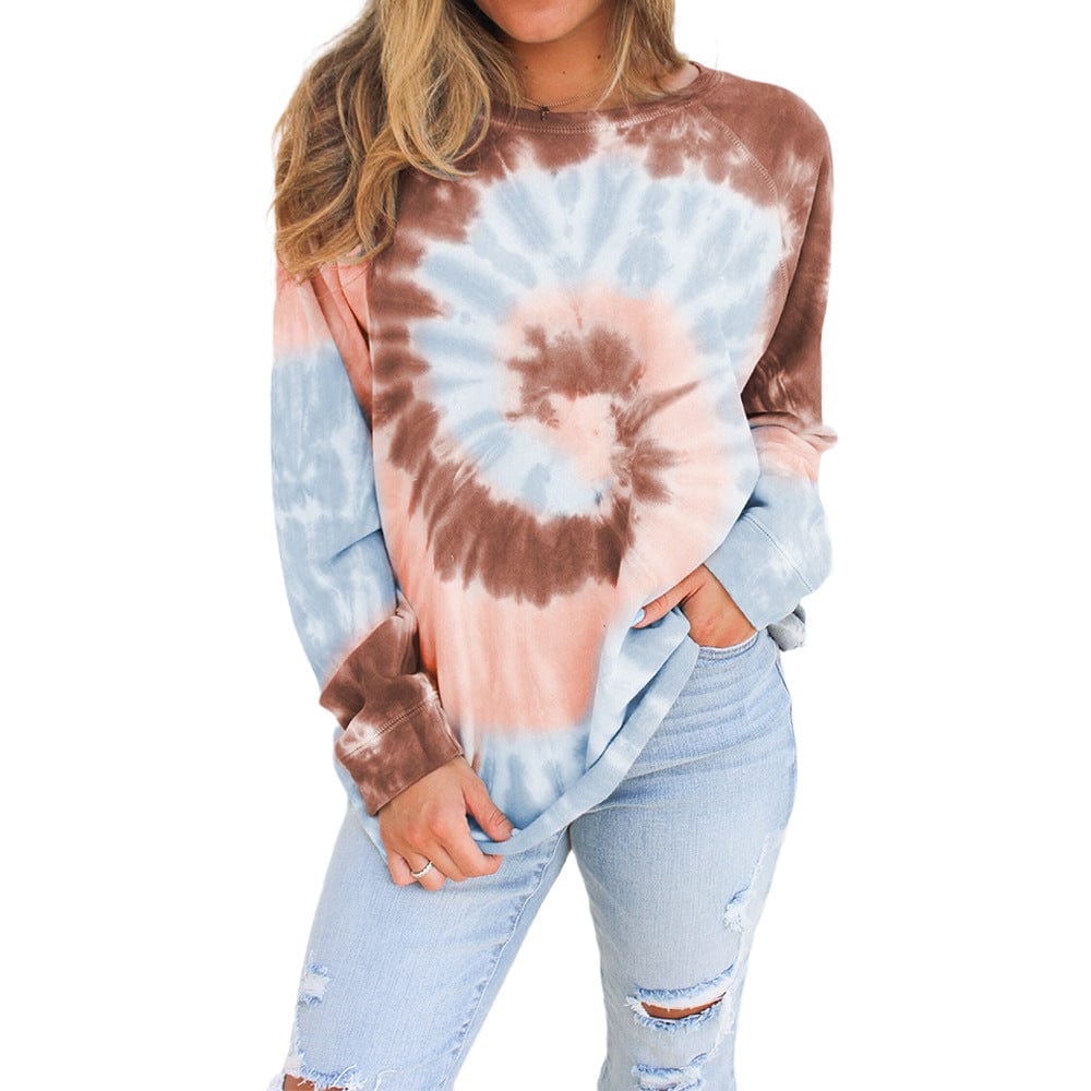 XL / Khaki Fashion womans long-sleeved tie dye sweatshirt crop hoodie T shirt